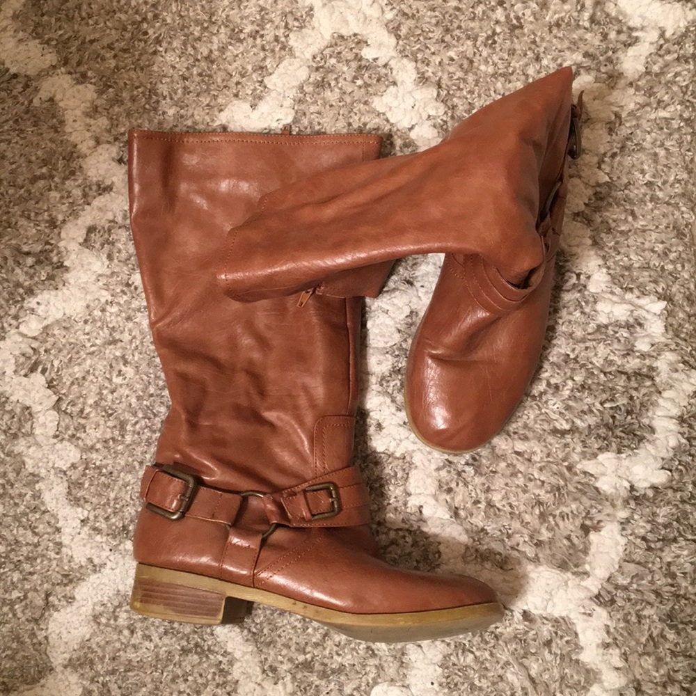 Brown faux leather boots
